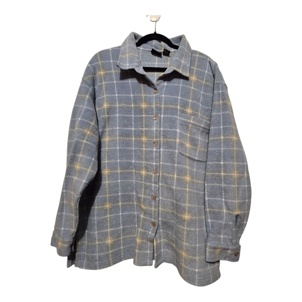 Vintage‎ 90s CB Sport Fleece Shacket Womens XL Blue Plaid Warm Outdoors Cozy